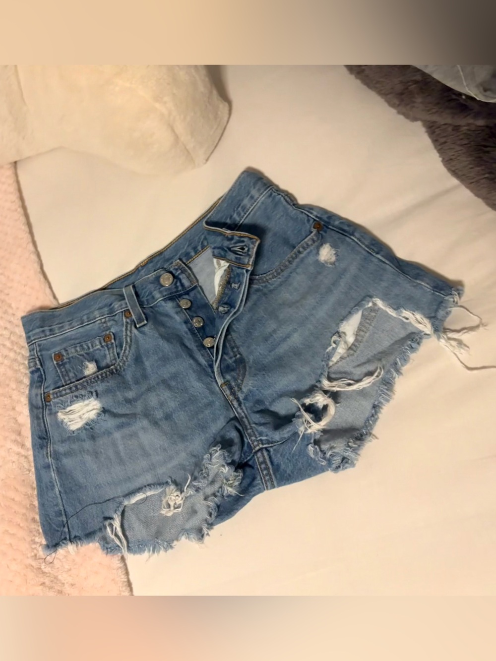 Levi's Light Blue Distressed Denim Cutoff Shorts